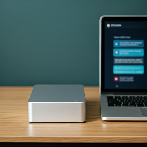 Professional desk with a laptop showing a private AI interface — no cloud logos, no external connections